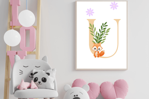 Decorative Letter U with Animal Wall Art for Nurseries