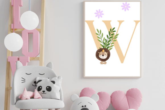Decorative Letter W with Animal Wall Art: A Whimsical Design Asset