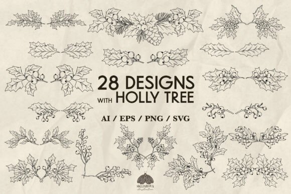 Holly Tree Leaves Decorative Designs SVG